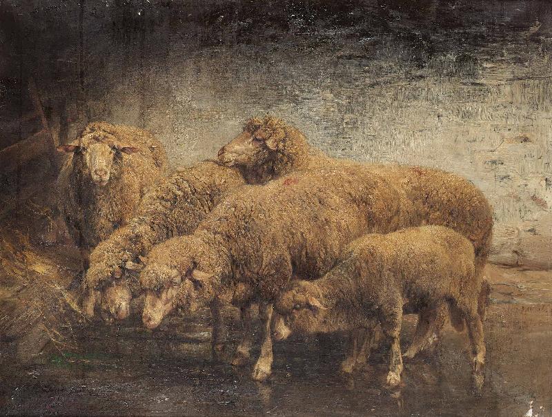Heinrich von Angeli Sheep in a barn oil painting picture